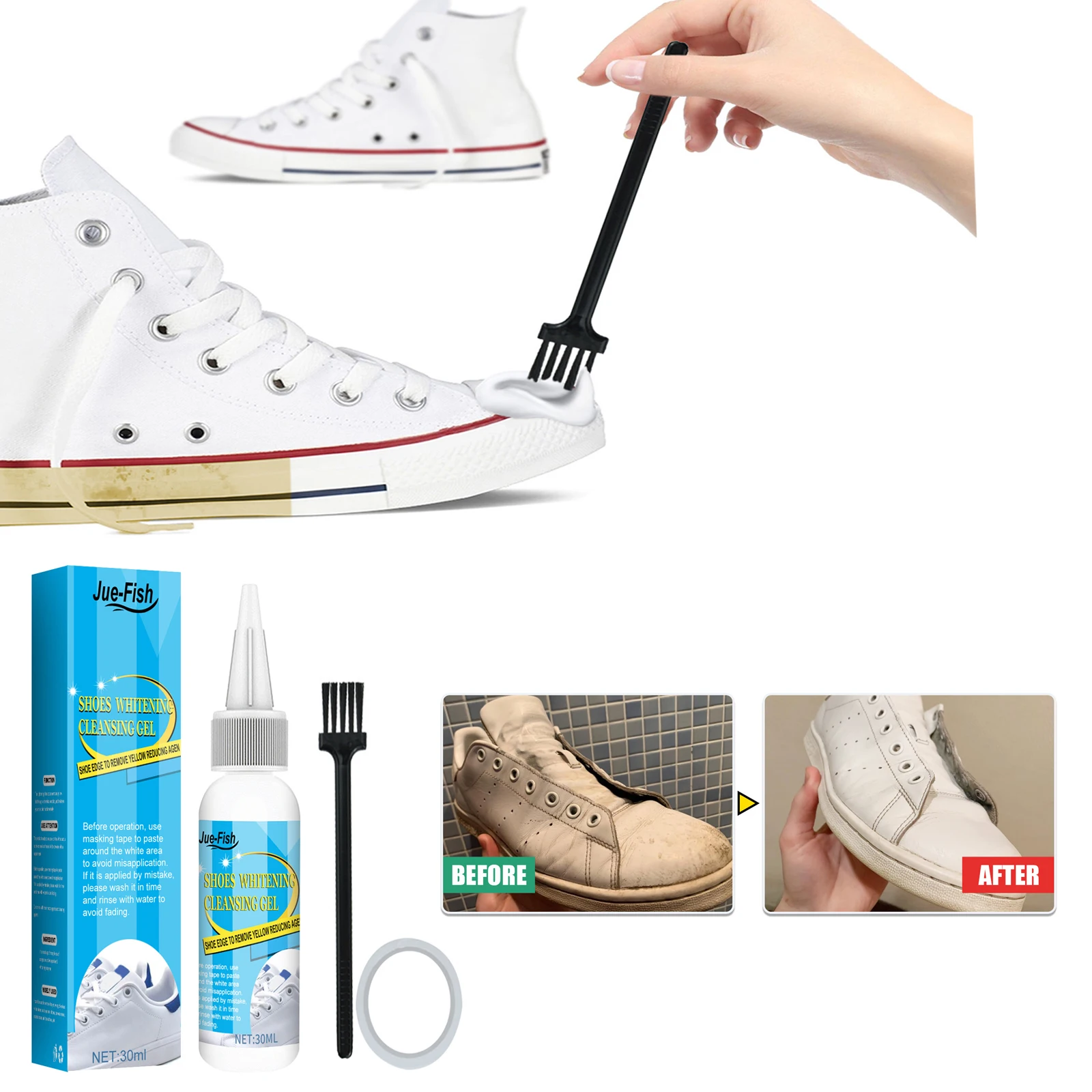 Sneaker Care Cleaning Kit - ชุดทำความสะอาดรองเท้าสีขาวน้ำยาล้างคราบเจลล้างรองเท้ารองเท้าทำความสะอาดทำให้ขาวขอบสีเหลืองทำความสะอาดรองเท้า